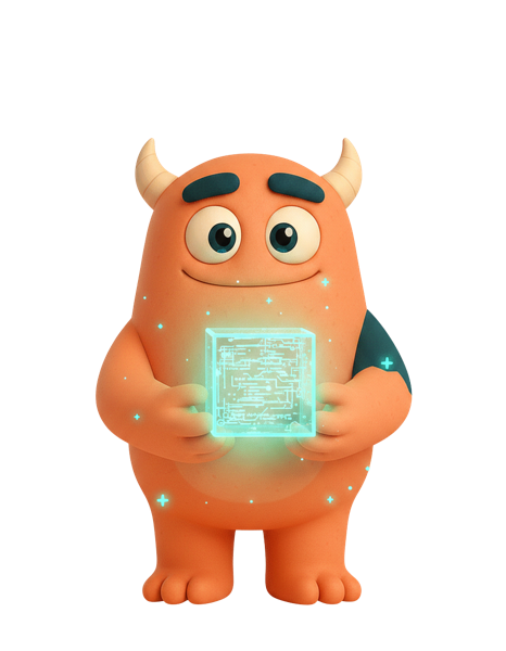 M.onster mit Code-Cube - digital M. AI-Assistent